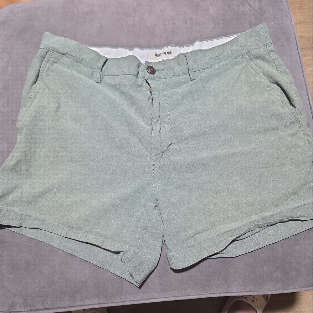 Goodthreads Men's Size 36 Sage Green Chino Shorts Flat Front Casual